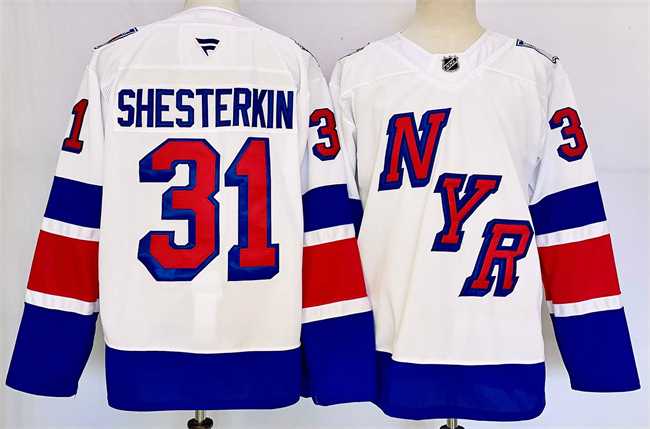 Mens New York Rangers #31 Igor Shesterkin White 2024-25 Stadium Series Stitched Jersey